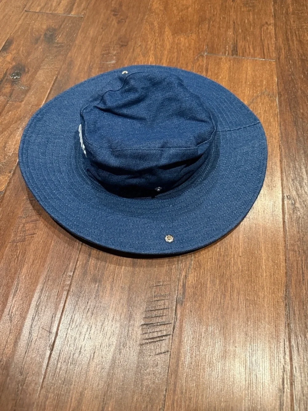 🩷HANDMADE BOUTIQUE HAT🩷 Denim Blue Bucket Hat with White Logo
